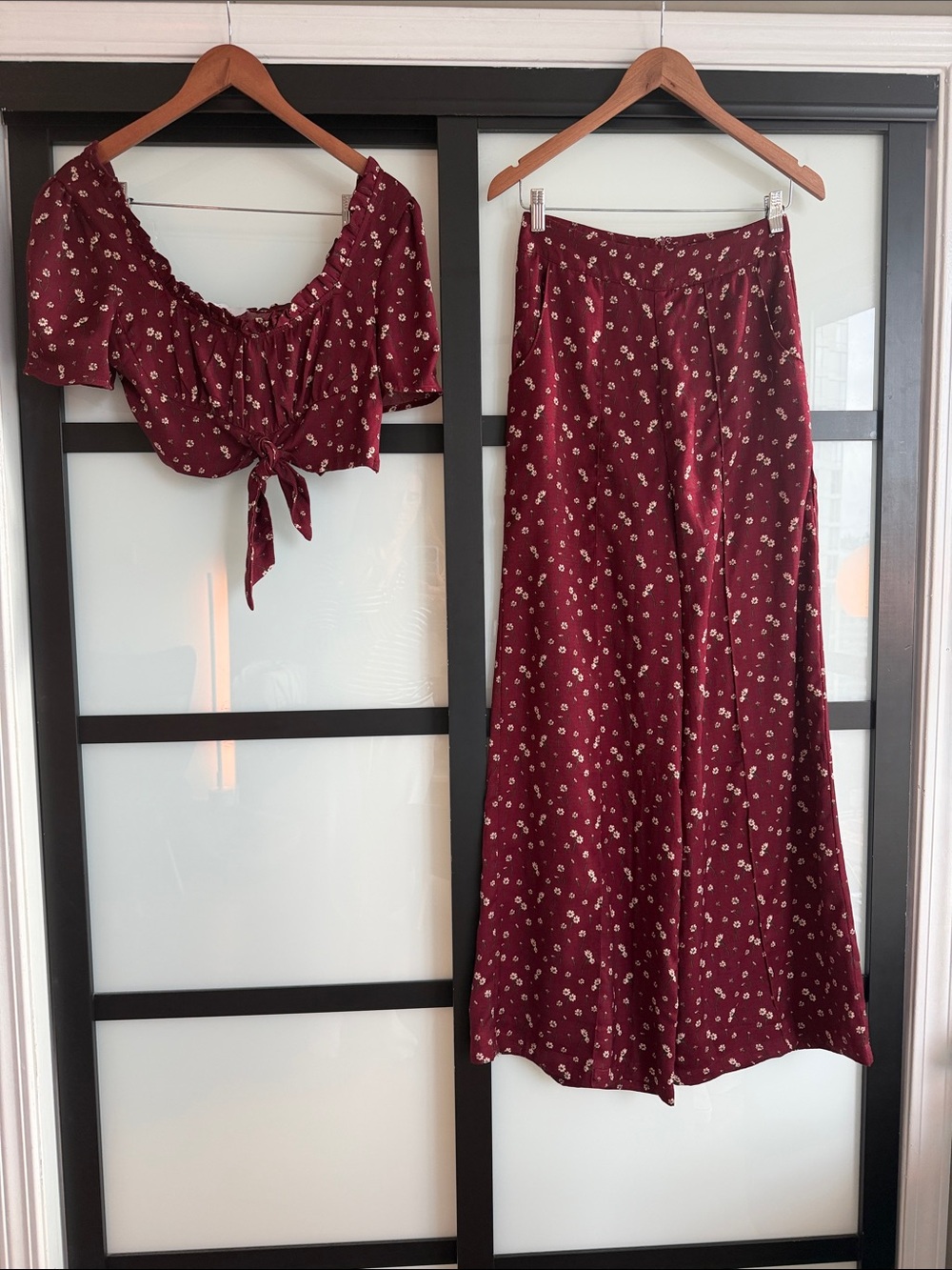 Blush boutique matching 2-piece set crop top and wide leg pants